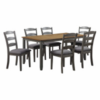OSP Home Furnishings WSK3266K-GRY West Lake 66” 7-pc. Dining Table Set With Antique Finish Natural Top and Grey Base